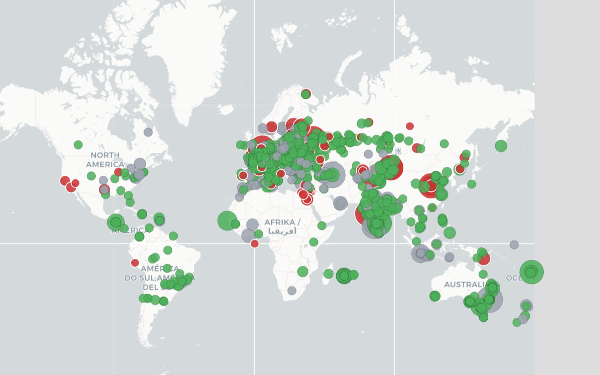 TROOF world scan map: valid scans, grey market and anomalies, country by country.